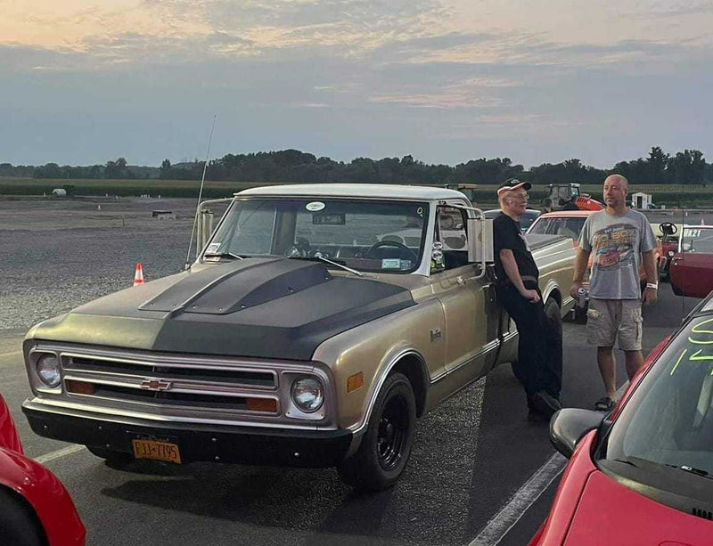Classic Chevrolet C10 build at sunset