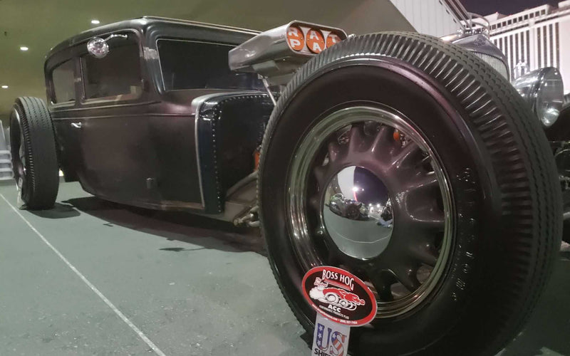 Black rat rod drag car